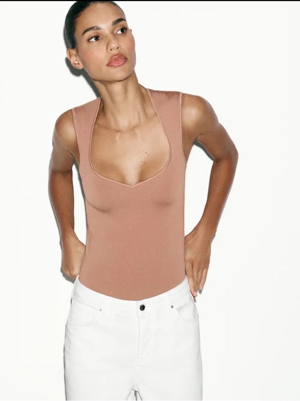 Zara squared neckline stretching bodysuit, neutral